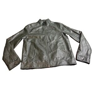 FRIED Denim NYC Faux Leather Moto Jacket Mens Large Biker Black‎ Minimalist